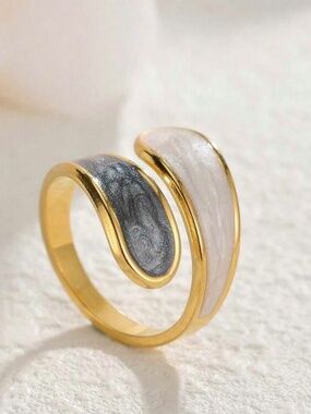 1pc Stainless Steel Oil Drop Leaf Shaped Women’s Wrap Ring, Minimalist Style